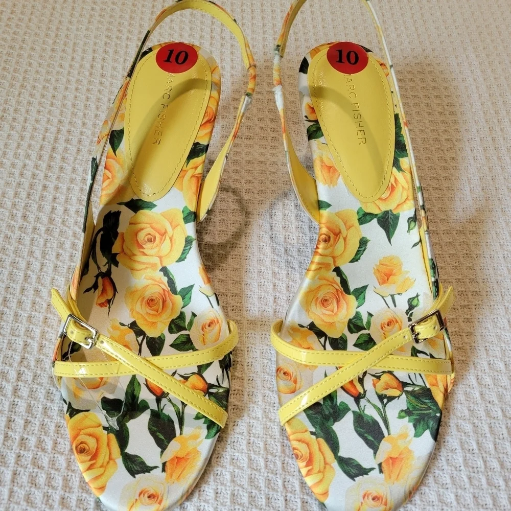 Floral Yellow Strappy Heels - Picture 12 of 13